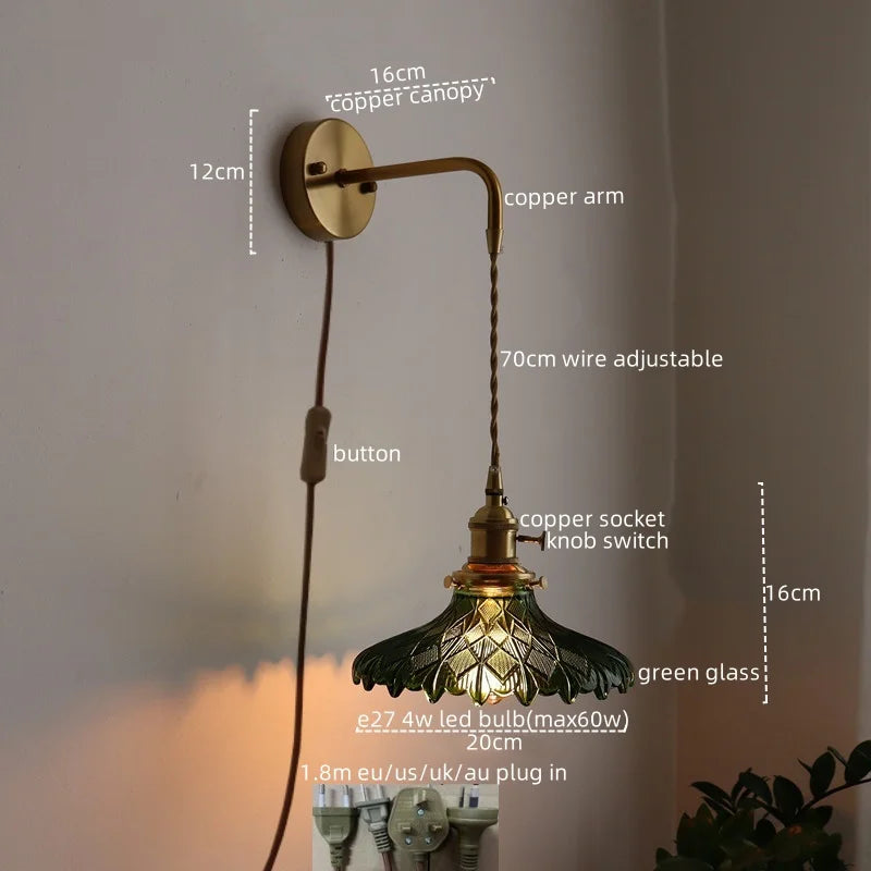 Afralia™ LED Wall Lamp Glass Copper Arandelas Para Parede Retro Style for Living Room