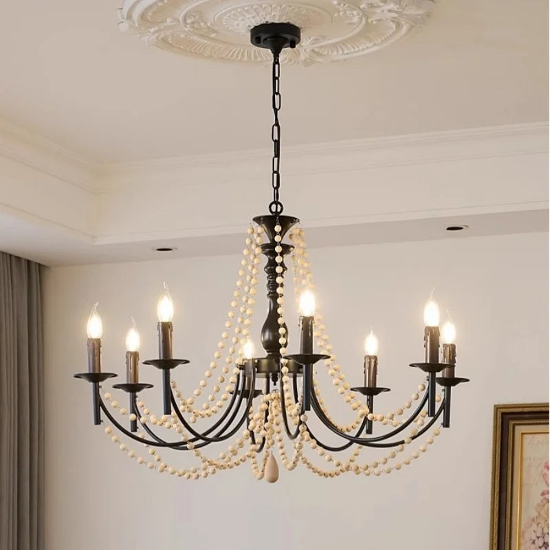 Afralia™ Retro Black Metal Candle Chandelier E14 LED Pendant Lights for Home Decor