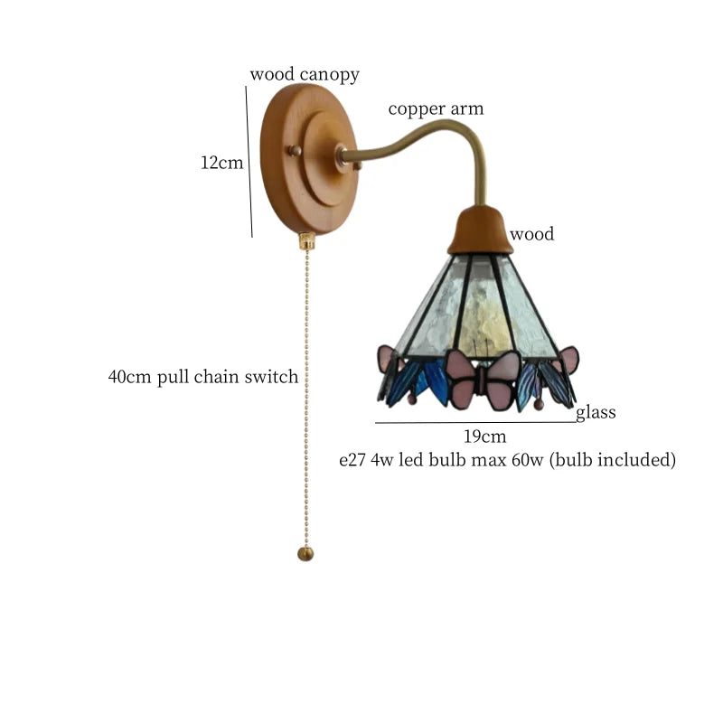 Afralia™ Butterfly Glass LED Wall Light with Copper Arm for Home Decor.