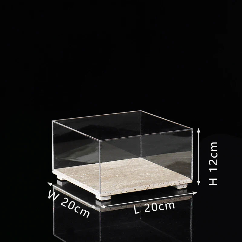 Acrylic Display Case on Travertine Base by Afralia™ for Collectibles, Figurines, Desserts