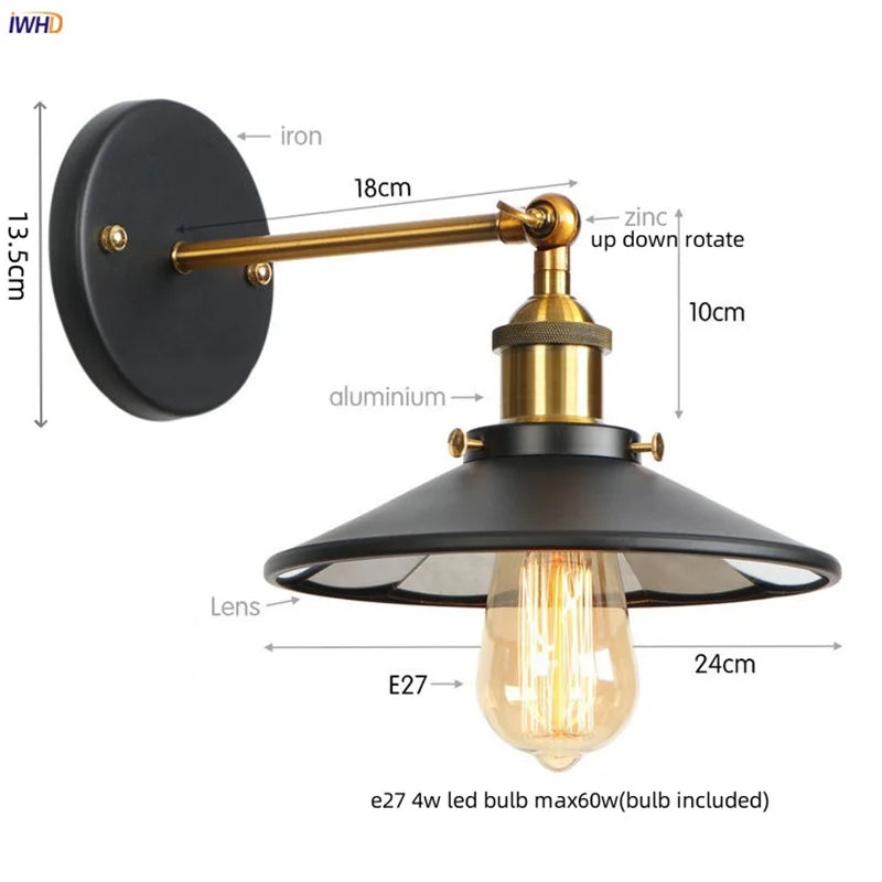 Afralia™ Gold Industrial LED Wall Lamp for Loft Stair & Bedroom Lighting