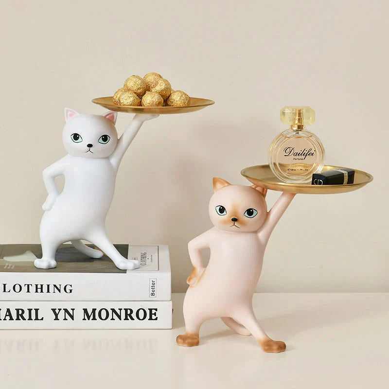 Afralia™ Cat Tray Sculpture Home Decor Statues Office Table Desk Accessorie Storage
