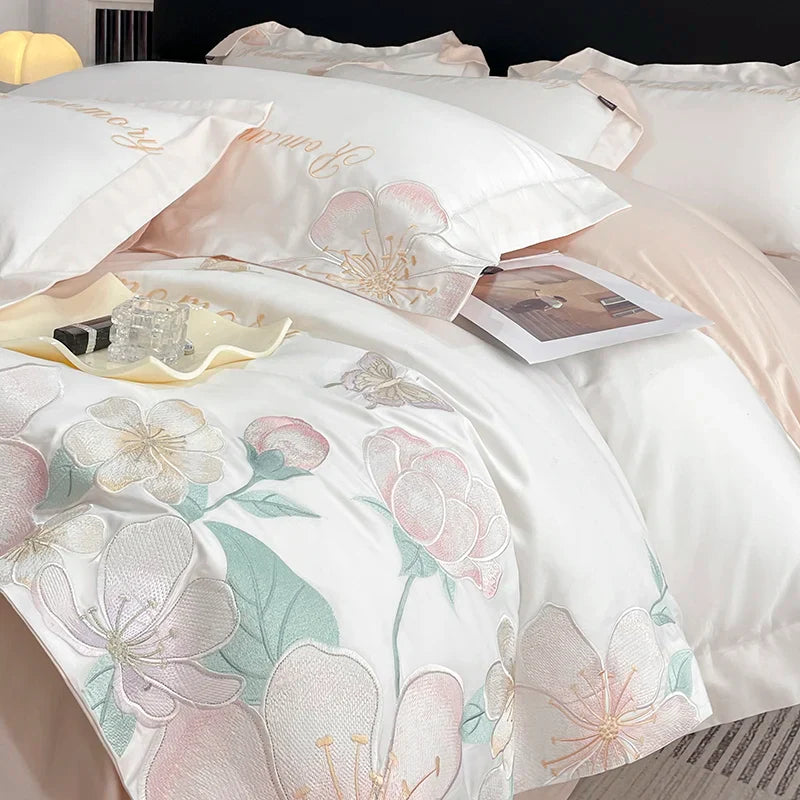 Afralia™ Embroidered Flowers Butterfly Bedding Set - 4Pcs