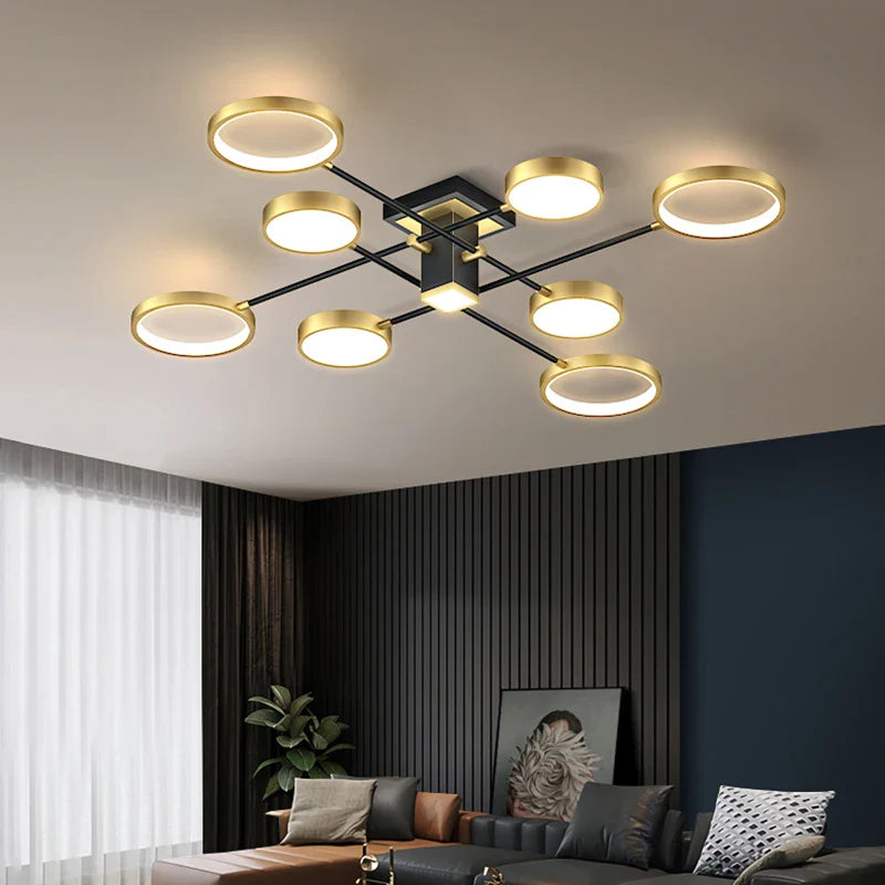 Afralia™ Modern Gold Black Chandelier Ceiling Lamp for Home LED Lighting Fixtures