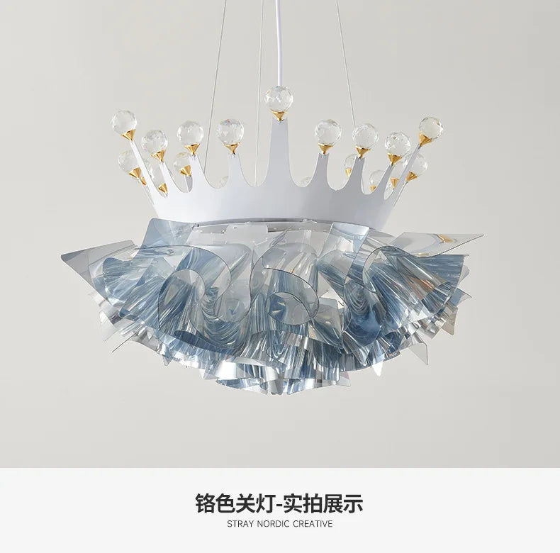 Afralia™ Luxury Golden Acrylic Crown Pendant LED Chandelier for Modern Living Room