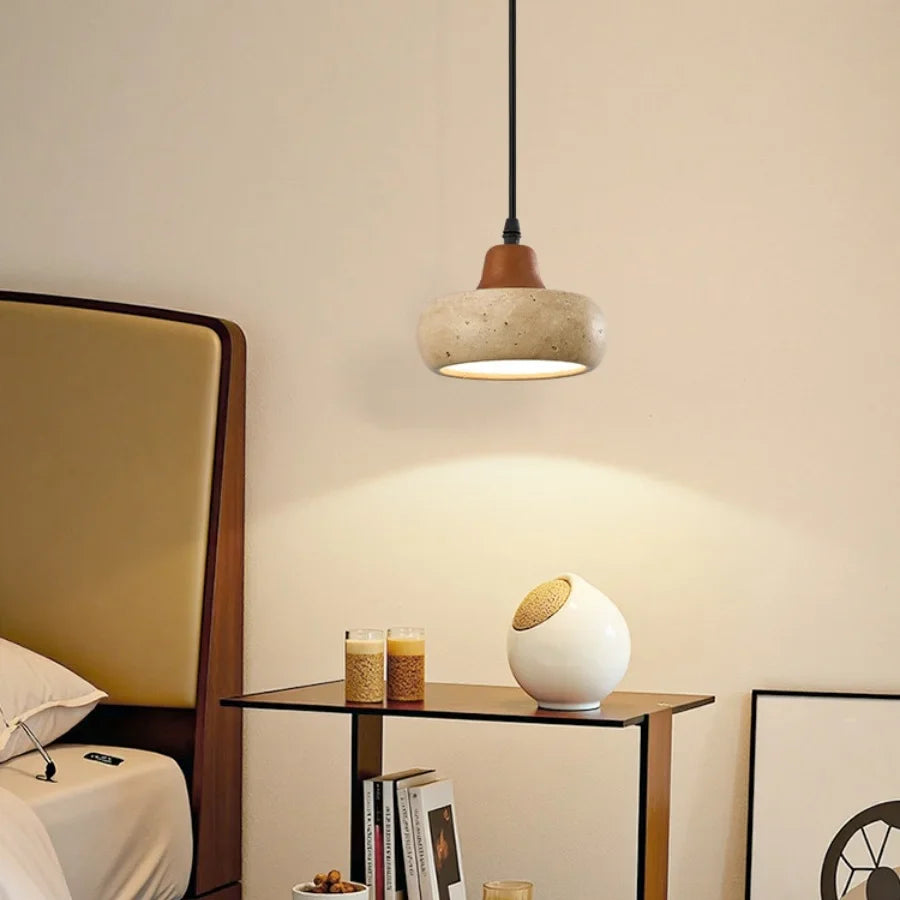 Afralia™ Yellow Travertine Stone LED Indoor Pendant Light for Modern Wabi Sabi Decor
