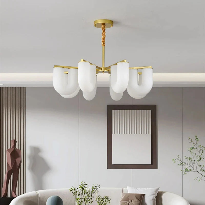 Afralia™ LED U-shaped Acrylic Pendant Lights in Gold Metal for Parlor, Dining Room, Kitchen