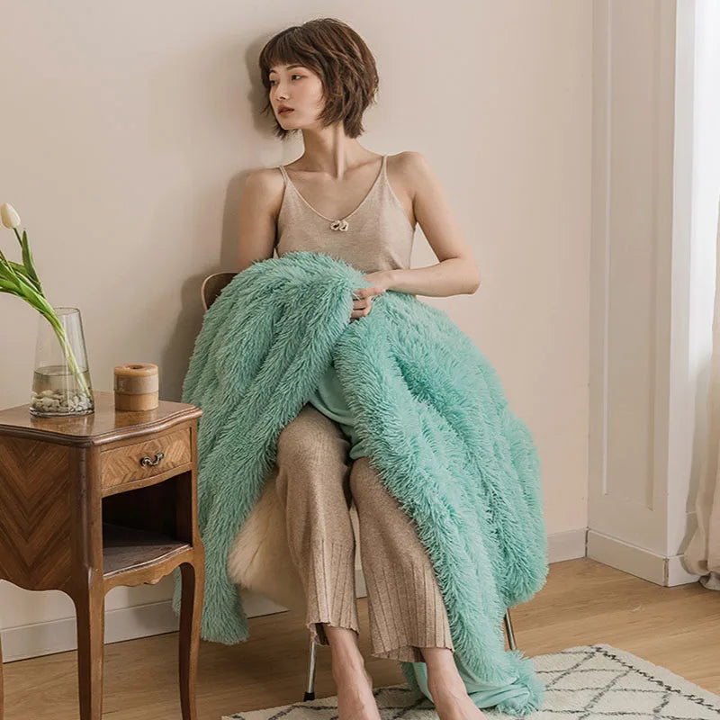 Afralia™ Peacock Velvet Plush Blanket: Soft & Cozy Sofa Cover, Simple Fluffy Bedroom Throw