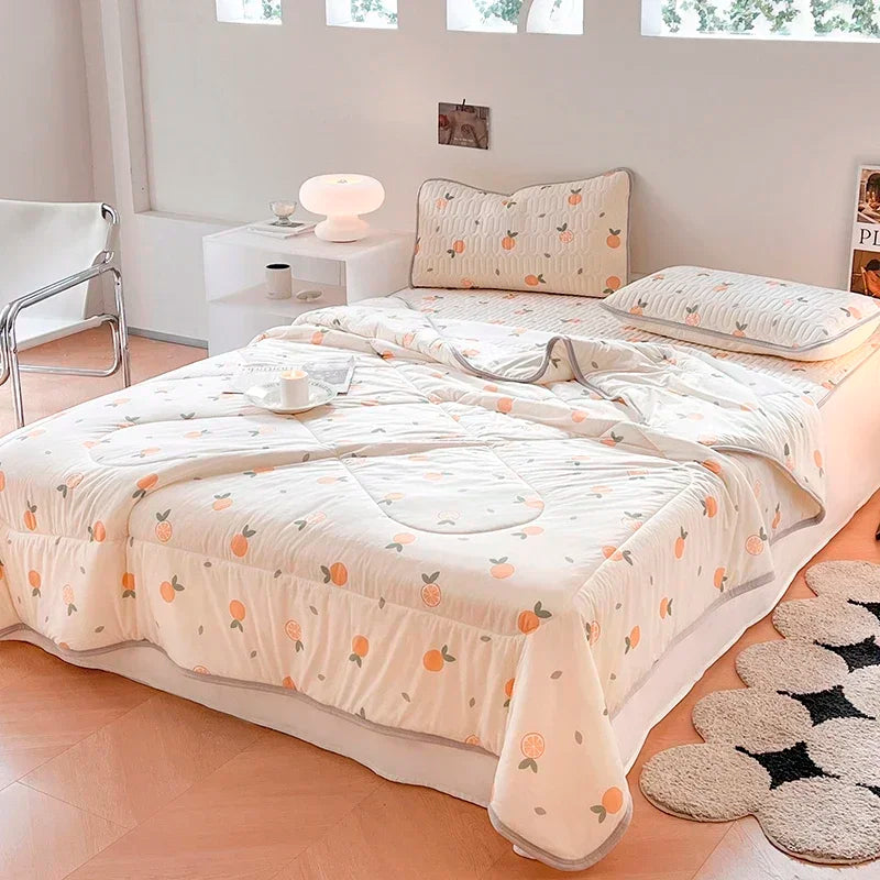 Afralia™ Summer Cooling Blanket Set - Queen Size Quilt, Latex Bed Sheet, Pillowcase