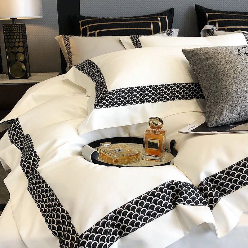 Afralia™ Luxury Hotel Style 1000TC Egyptian Cotton 4Pcs Bedding Set with Embroidery