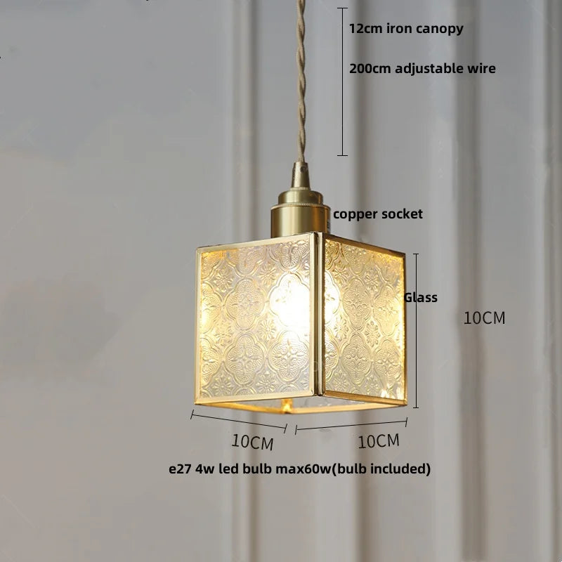 Afralia™ Magic Cube LED Pendant Lights Glass Walnut Wood Tiffany Style Hang Lamp