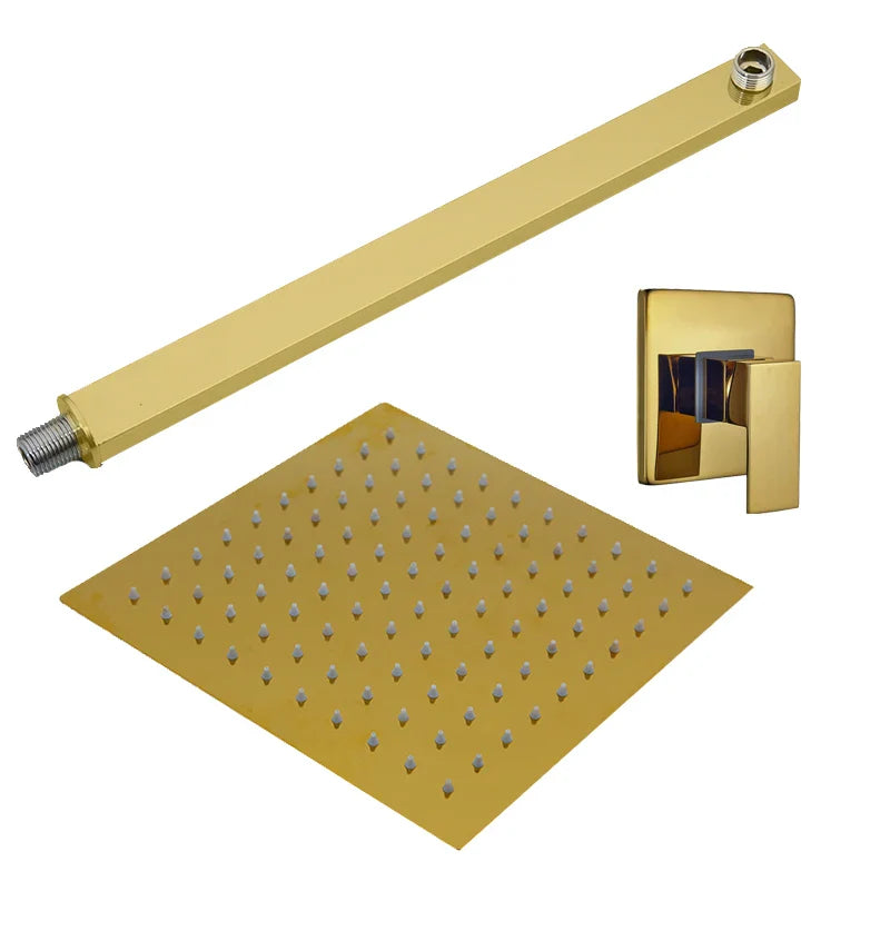 Afralia™ Golden Plated Rainfall Shower System Wall Mounted Shower Faucets Combo