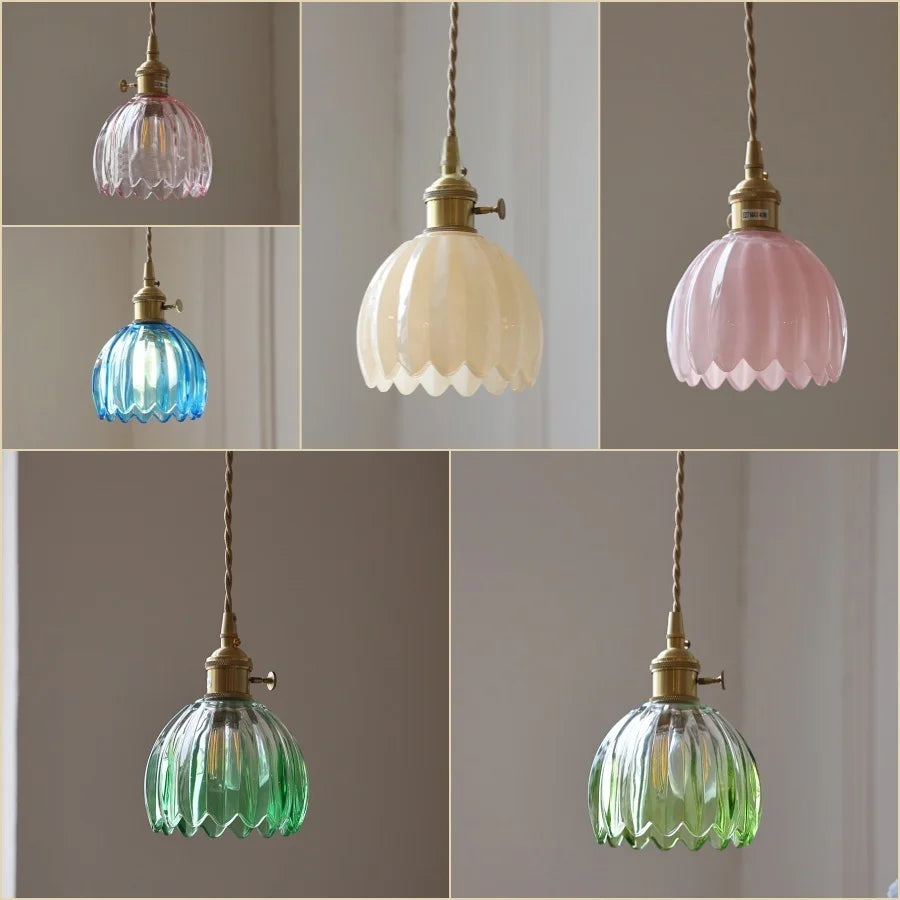 Afralia™ Pink Flower Glass LED Pendant Light Fixture - Modern Nordic Hanging Lamp