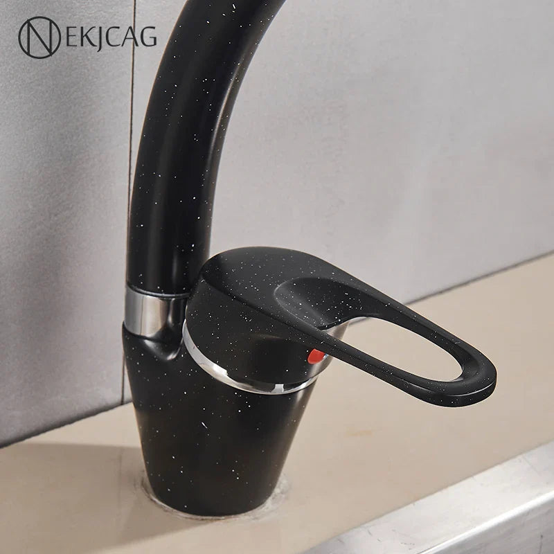 Afralia™ Modern Black Sink Faucet Curved Basin Mixer, Cold Hot Water Dots