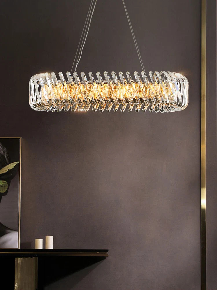 Afralia™ Oval LED Glass Chandelier Lighting in Gold & Silver Stainless Steel