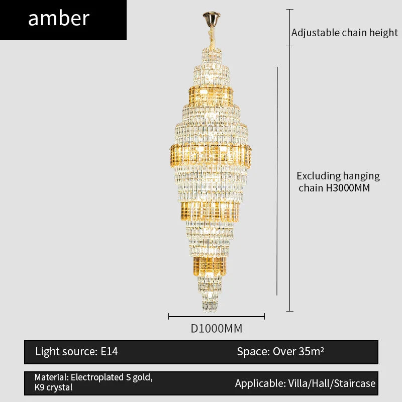 Afralia™ Crystal Duplex Chandelier: Luxe Hollow Design for Living Room, Staircase.