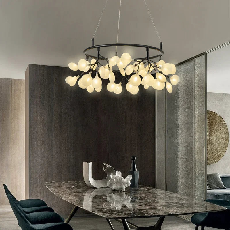 Afralia™ Firefly Round Chandelier: Modern Nordic Romantic Pendant Lamp for Living Room