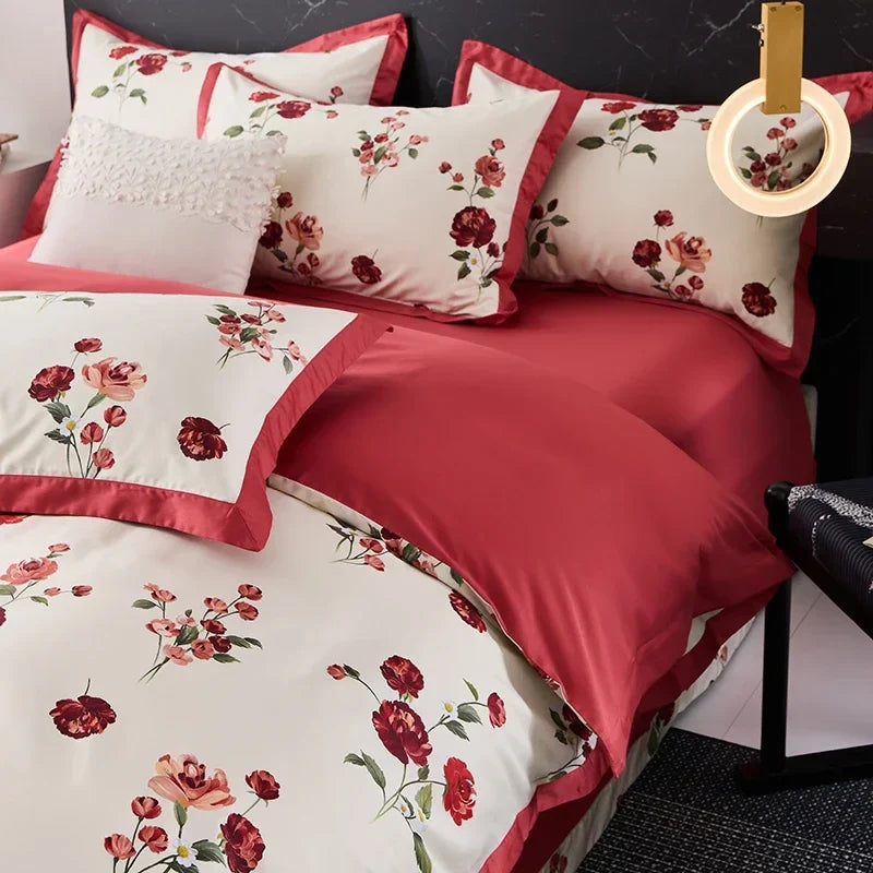 Afralia™ Egyptian Cotton Bedding Set Queen King Ru Double Size Print Bed Linens