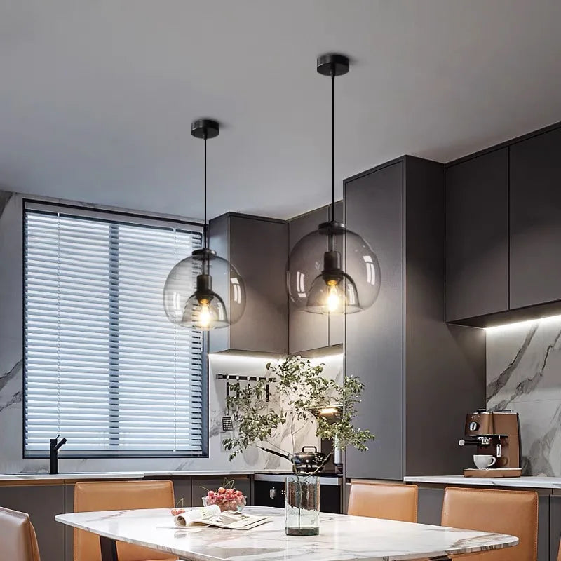 Afralia™ Smoke Gray Glass Pendant Lights: Minimalist Nordic LED Industrial Hanging Lamp