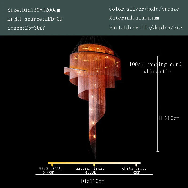 Afralia™ Gold Tassel LED Chandelier for High Ceilings - Elegant Home Decor Lighting