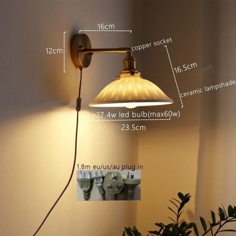 Afralia™ Ceramic Copper LED Wall Lamp for Bedroom Bedside Mirror Light