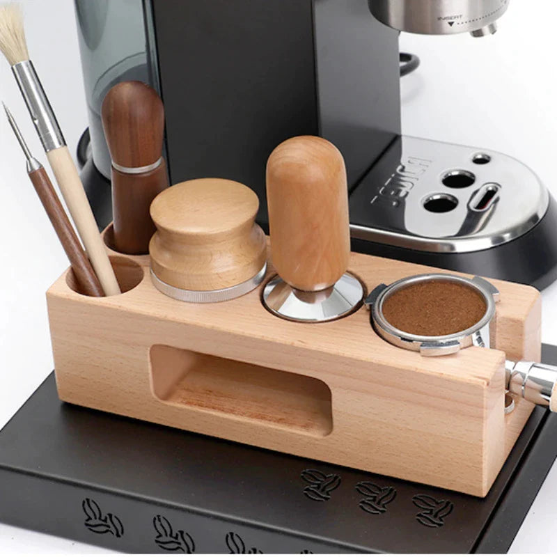 Afralia™ Wood Coffee Tamper Mat Stand Barista Cafe 58mm Tamp Station for Bar