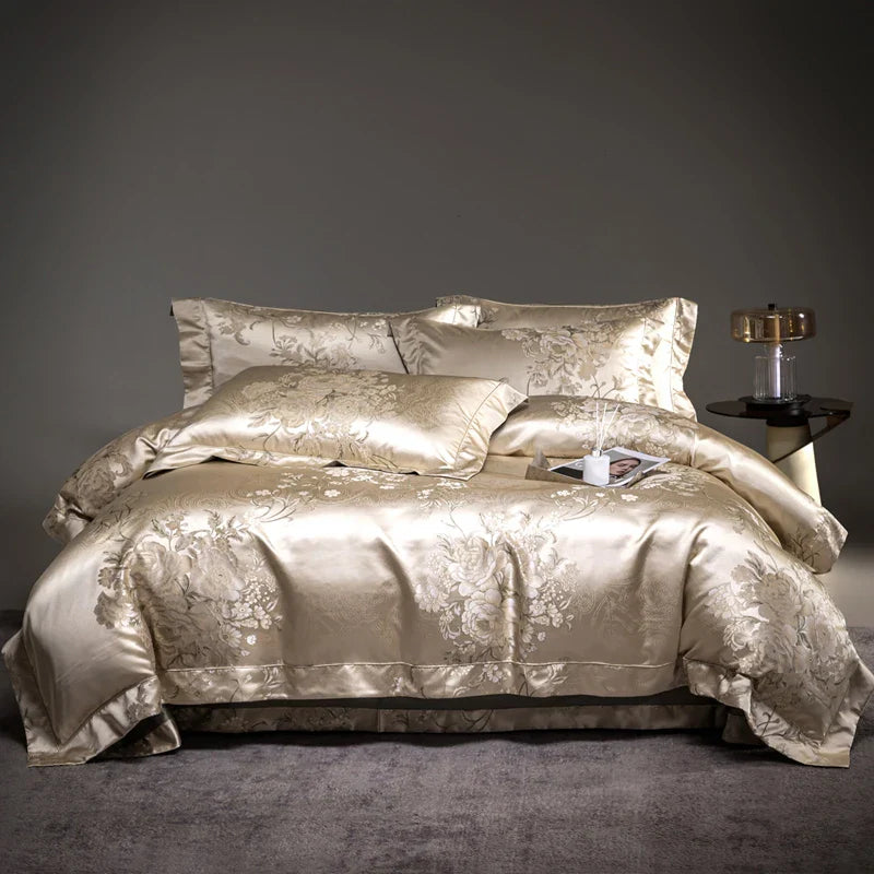 Afralia™ Luxe Satin Brocade Jacquard & Egyptian Cotton Patchwork Bedding Set