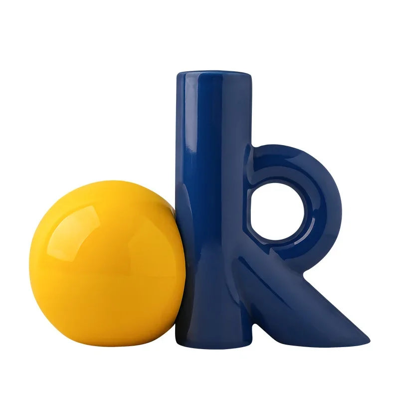 Afralia™ Cartoon Abstract Ceramic Vase with Cut-out Letter Design