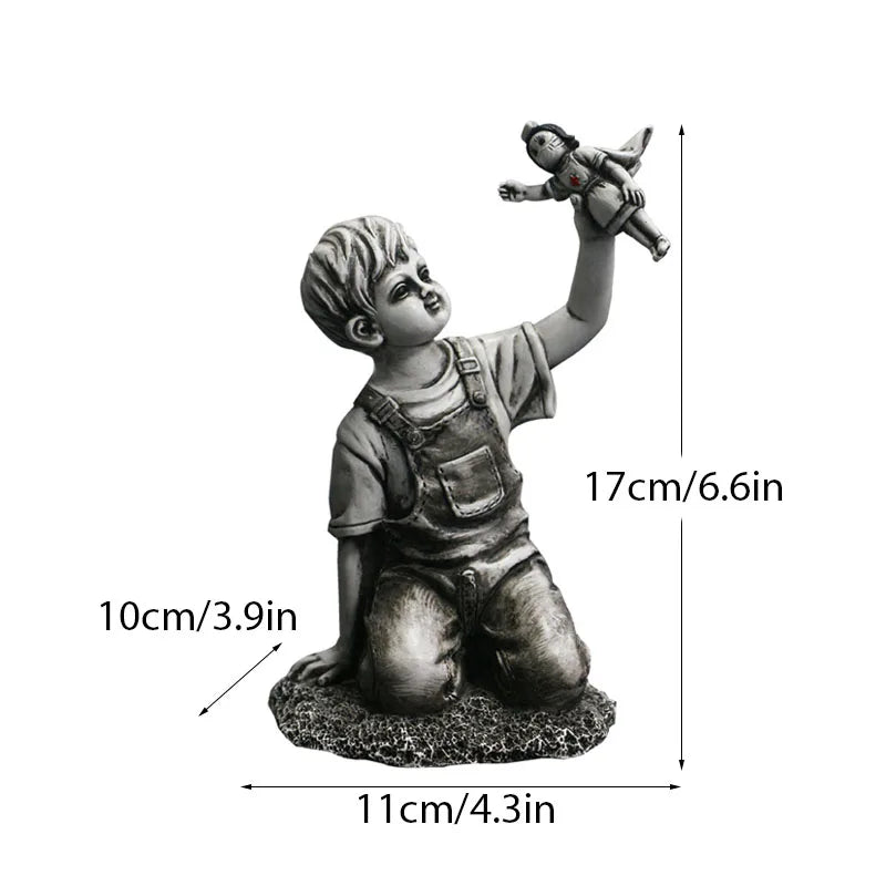 Afralia™ Banksy Sculpture Boy NHS Super Nurse Angel Figurines for Home Decor