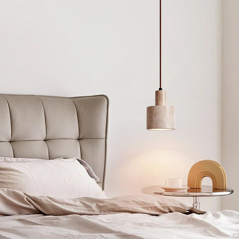 Afralia™ Yellow Travertine Stone Pendant Lamp for Bedroom Balcony Cafe, 2m Wire, Nordic Modern Style