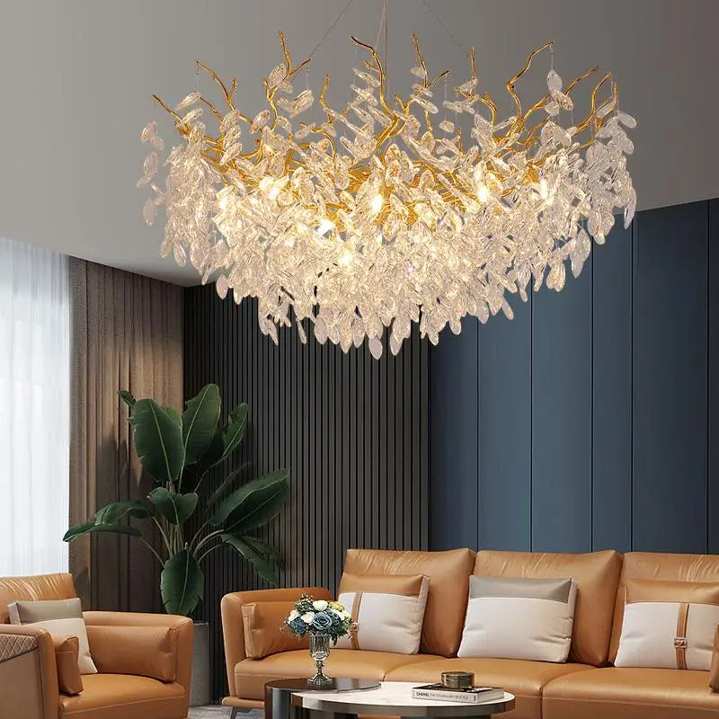 Afralia™ Gold Crystal Chandeliers for Dining Room Branch Hanging Lamp Large Lighting