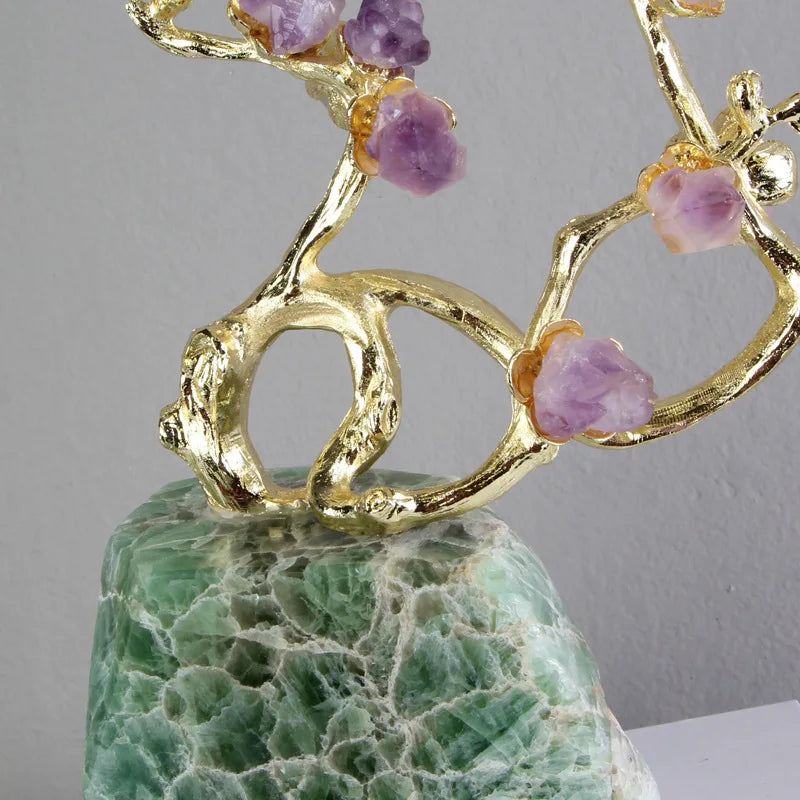 Afralia™ Amethyst Brass Tree Ornament Crystal Simulation Plant Sculpture Home Decoration
