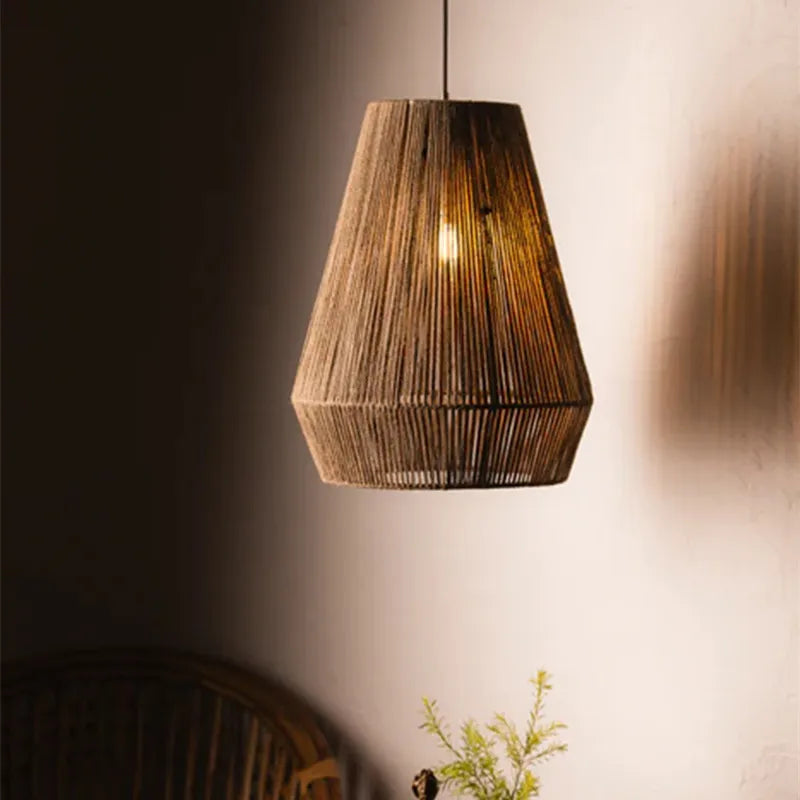 Afralia™ Vintage Rattan Pendant Lamp for Retro Country Loft Living Room Kitchen
