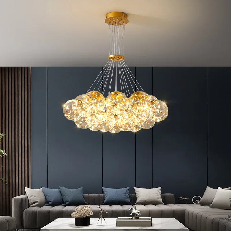 Afralia™ Nordic Glass Chandelier: Soot Amber Clear Light Fixture for Home Decor