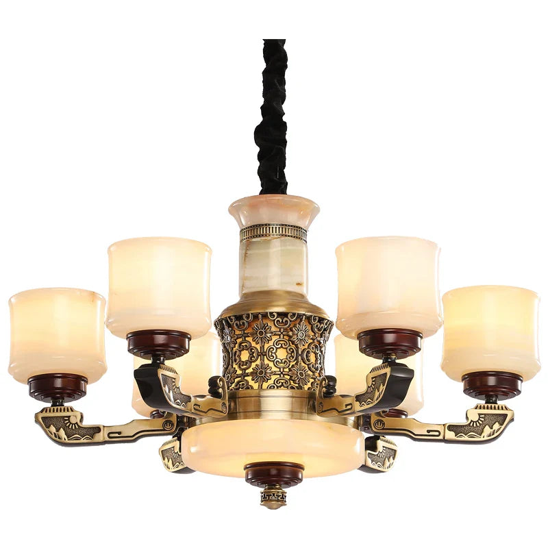 Afralia™ Luxury Copper Marble Chandelier for Living Room in New Chinese Style
