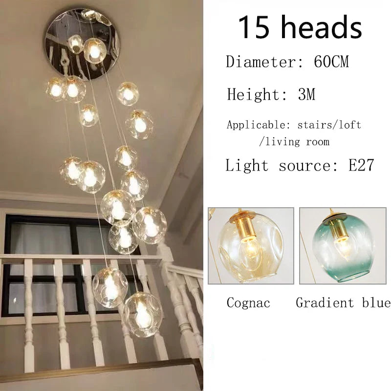 Afralia™ Glass Ball Spiral Chandelier for Luxury Living Space