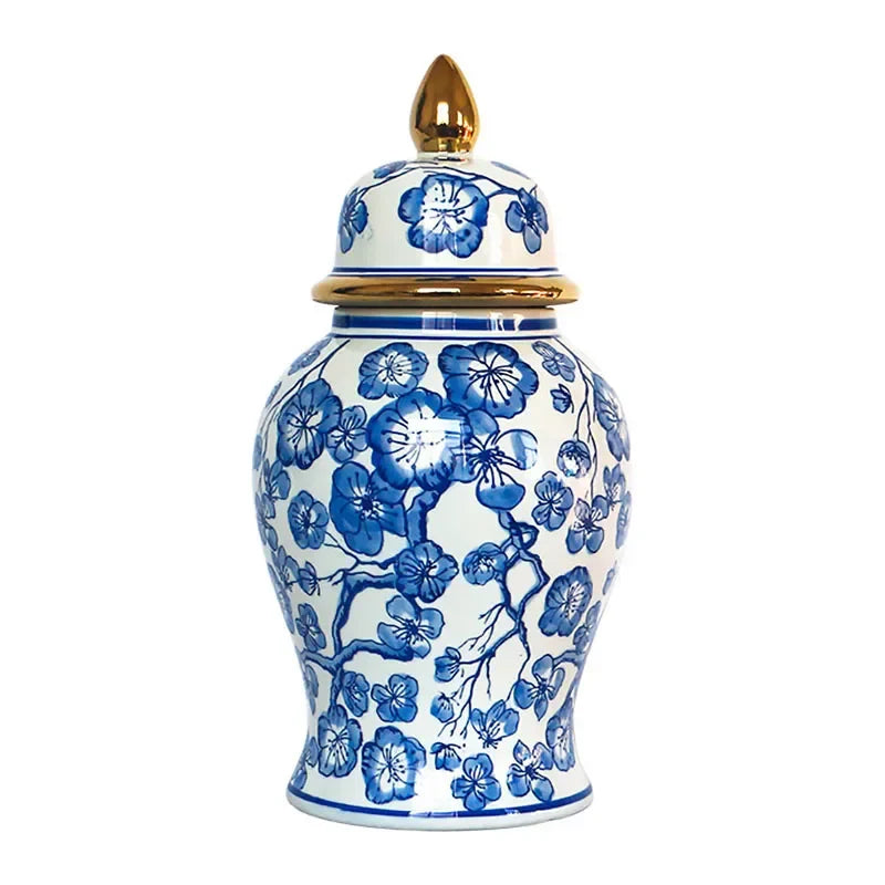 Afralia™ Blue & White Porcelain Ginger Jar: Retro Tea Caddy Vase Desk Decoration