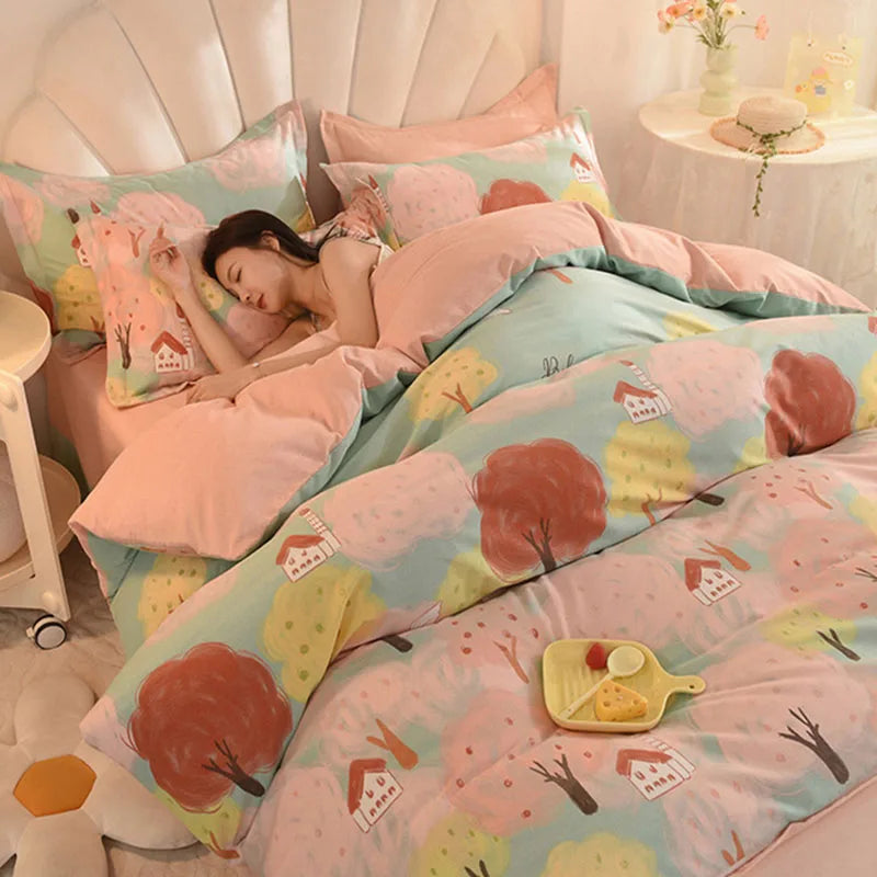 Afralia™ Flower Print Cotton Bedding Set: Warm & Cozy for Autumn/Winter comfort.