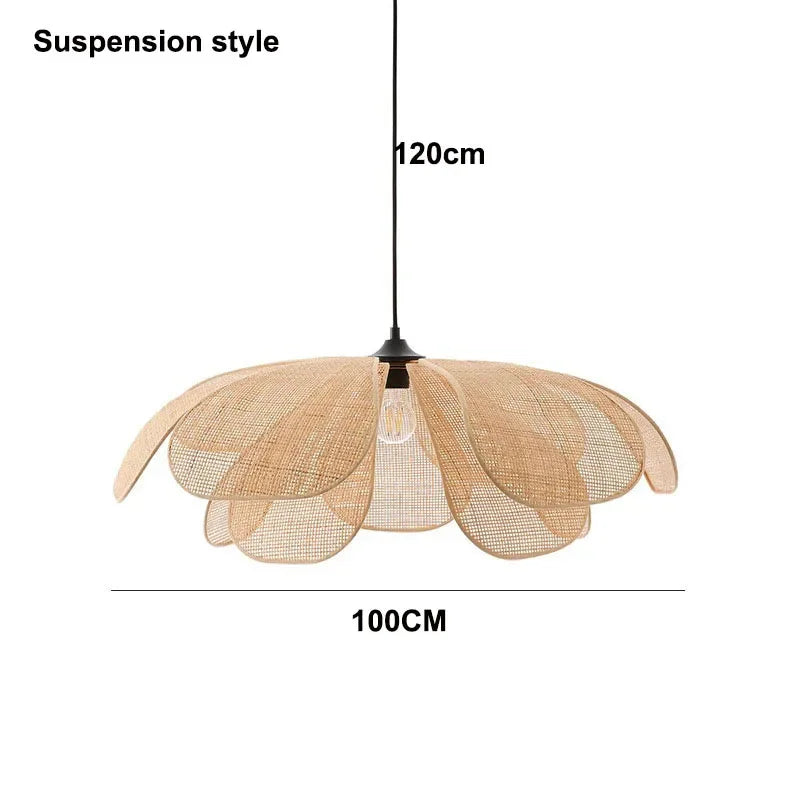 Afralia™ Rattan Flower Chandelier: Handmade Woven Lampshade for Living & Dining Room Lighting
