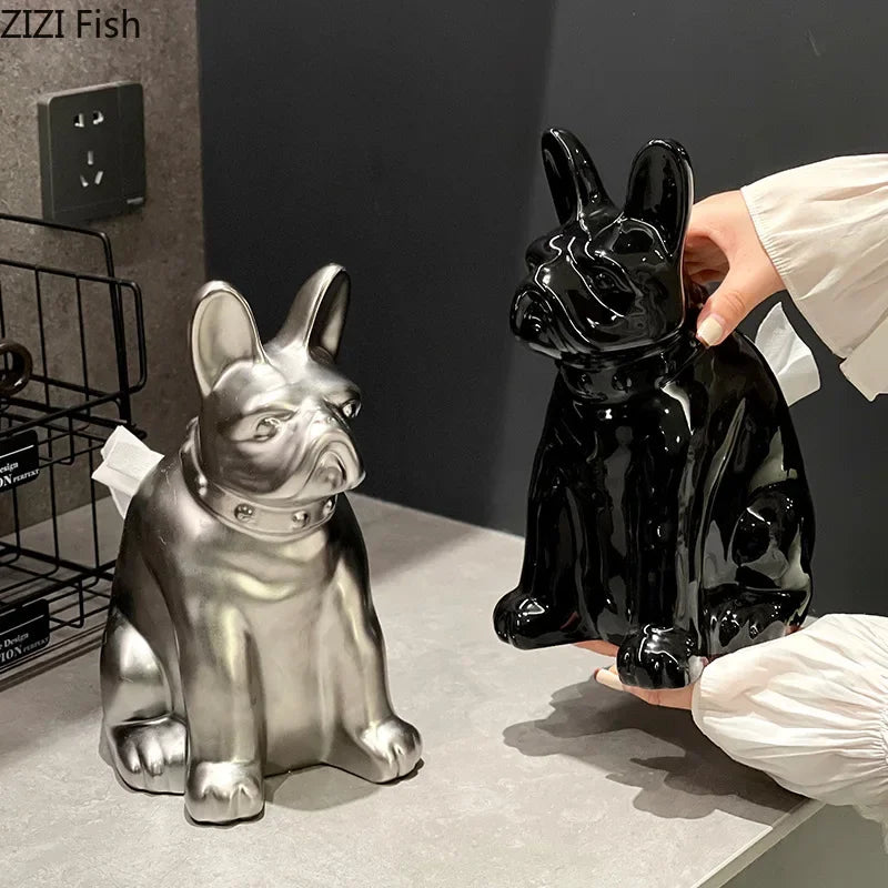 Afralia™ French Bulldog Ceramic Tissue Box - Creative Desk Decoration for Home and Office