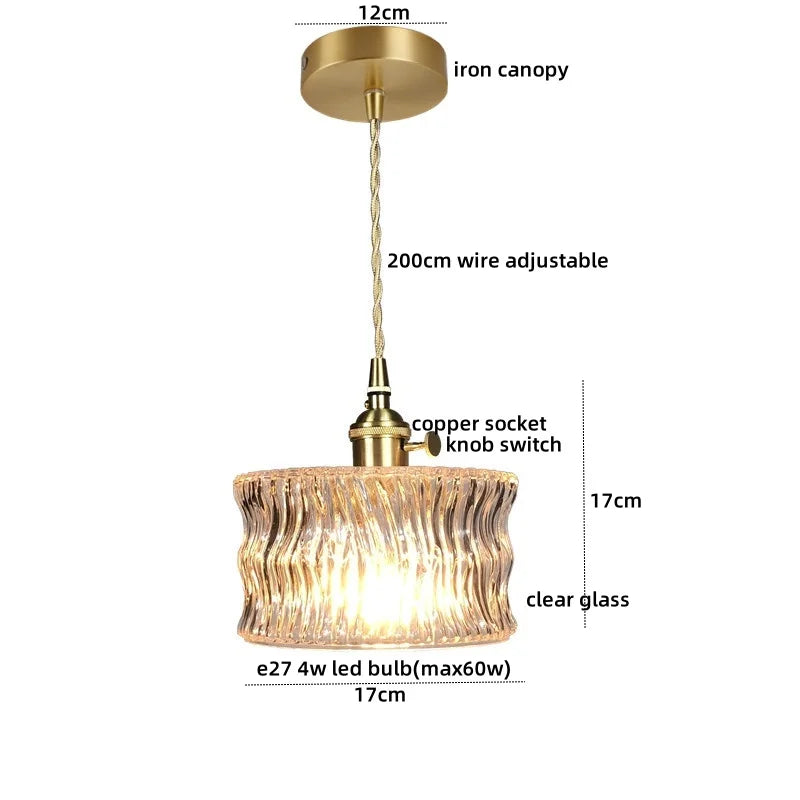 Afralia™ Copper Glass LED Pendant Lamp for Dining Living Room Bedroom Bar Nordic Style Hnaging Light