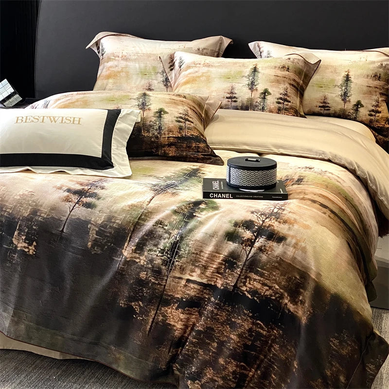 Afralia™ Lyocell Cotton Digital Print Bedding Set with Duvet Cover, Sheet, and Pillowcase