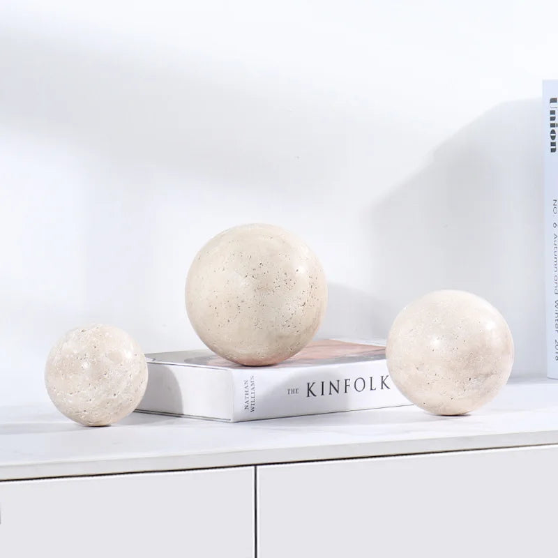 Afralia™ Marble Sphere Ball: Vintage Travertine Stone Decorative Centerpiece Ball