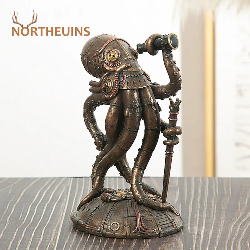 Afralia™ Steampunk Cthulhu Octopus Figurine Kraken Home Decor Mechanical Traveler Statuette