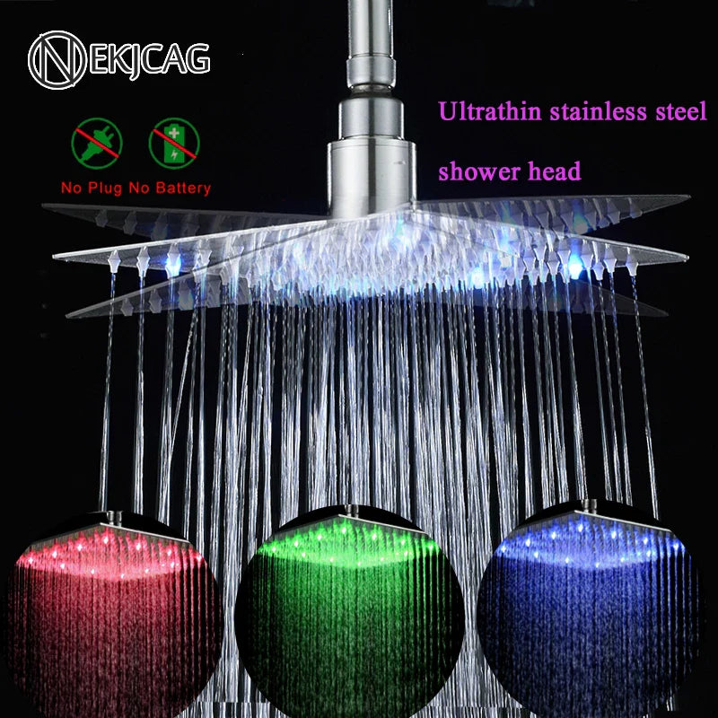 Afralia™ Stainless Steel LED Bathroom Shower Faucet Chrome Rain Shower Head Top Spray