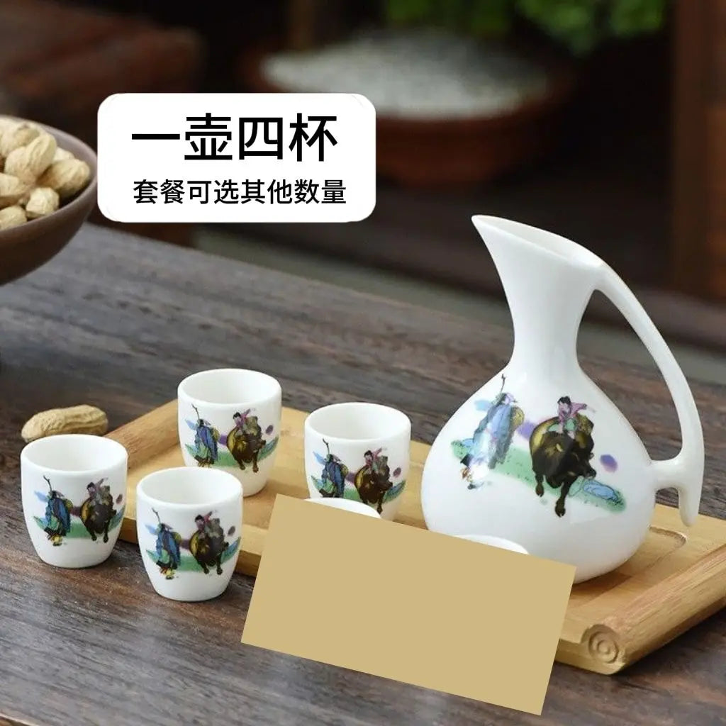Afralia™ Ceramic Wine Set Dispenser Antique Pot Liquor Cup Warming Container