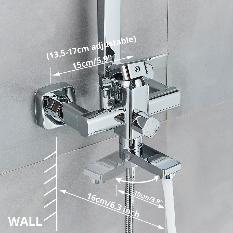 Afralia™ Chrome/Black Shower Faucet Set w/ 8" Rainfall Head, Handshower & Tub Spout