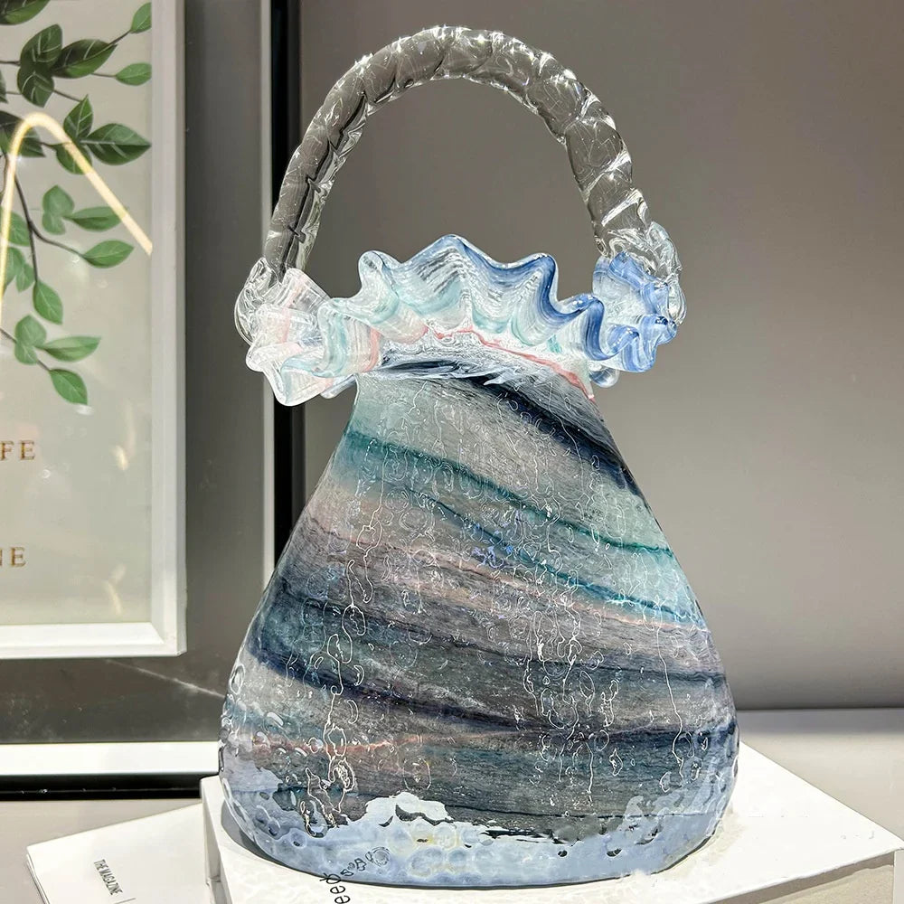 Afralia™ Glass Vase Basket Handbag Flower Arrangement Home Decoration Accessories