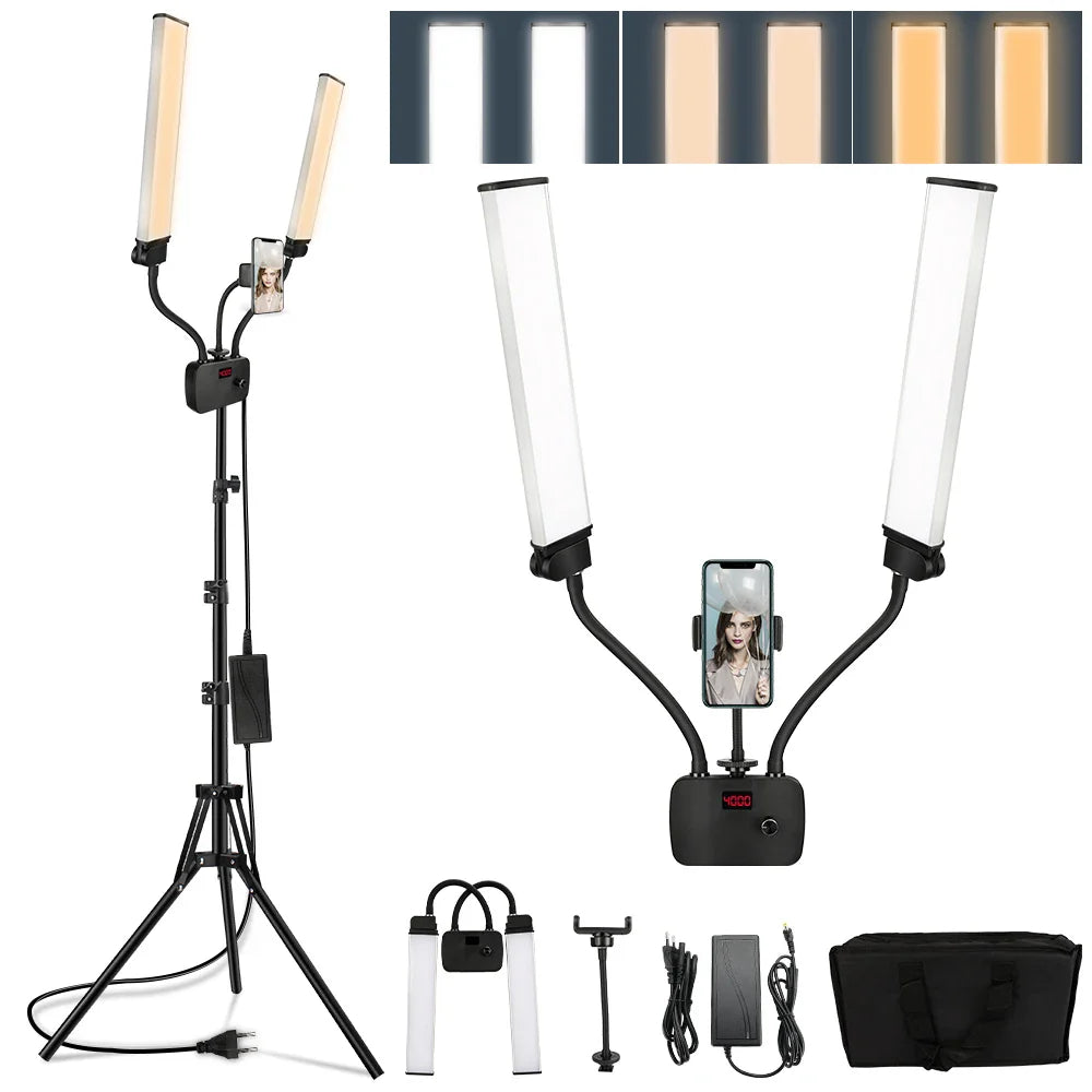 Afralia™ Dualarm LED Beauty Light with Circular Light Strip on Tripod