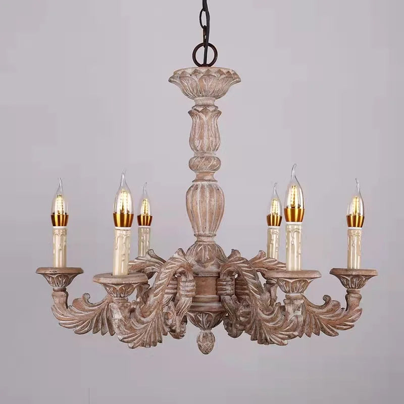Afralia™ Country French Solid Wood Chandelier for Bedroom, Dining Room, Living Room, and Study